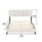 AEELLEEA Bed Frame with Linen Headboard and Metal Legs Solid Wood Slats Mattress Platform for Bedroom Beige