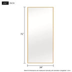 MAYEERTY Miroir mural rectangulaire doré de 86 x 180 cm en alliage d'aluminium à bords fins, sans support, pour salon et chambre à coucher