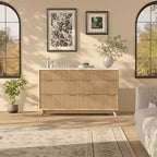Commode 7 tiroirs cannelée, 137 cm de large, design moderne à profil incurvé, grand meuble de rangement pour chambre, salon, couloir