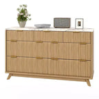 Commode 7 tiroirs cannelée, 137 cm de large, design moderne à profil incurvé, grand meuble de rangement pour chambre, salon, couloir