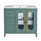 Meuble-lavabo de salle de bain 36 po avec rangement, armoire de plancher de salle de bain en bois avec tiroirs et portes à fermeture amortie,