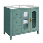 Meuble-lavabo de salle de bain 36 po avec rangement, armoire de plancher de salle de bain en bois avec tiroirs et portes à fermeture amortie,