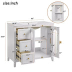Meuble-lavabo de salle de bain 36 po avec rangement, armoire de plancher de salle de bain en bois avec tiroirs et portes à fermeture amortie,