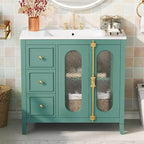 Meuble-lavabo de salle de bain 36 po avec rangement, armoire de plancher de salle de bain en bois avec tiroirs et portes à fermeture amortie,