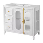 Meuble-lavabo de salle de bain 36 po avec rangement, armoire de plancher de salle de bain en bois avec tiroirs et portes à fermeture amortie,