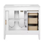 Meuble-lavabo de salle de bain 36 po avec rangement, armoire de plancher de salle de bain en bois avec tiroirs et portes à fermeture amortie,