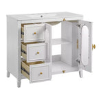 Meuble-lavabo de salle de bain 36 po avec rangement, armoire de plancher de salle de bain en bois avec tiroirs et portes à fermeture amortie,