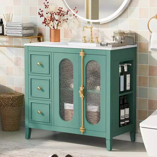 36 Bathroom Vanity Sink Combo with Storage , Wood Bathroom Floor Cabinet with Drawers and Soft Close Doors,