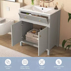 Meuble-lavabo de salle de bain de 30 po avec évier, armoire de rangement de salle de bain avec tiroirs et portes à fermeture douce, meuble-lavabo simple, gris