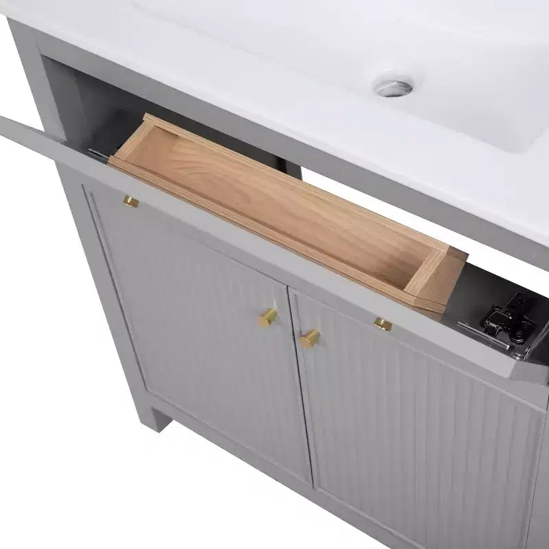Meuble-lavabo de salle de bain de 30 po avec évier, armoire de rangement de salle de bain avec tiroirs et portes à fermeture douce, meuble-lavabo simple, gris