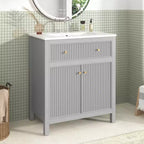 Meuble-lavabo de salle de bain de 30 po avec évier, armoire de rangement de salle de bain avec tiroirs et portes à fermeture douce, meuble-lavabo simple, gris