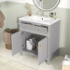 Meuble-lavabo de salle de bain de 30 po avec évier, armoire de rangement de salle de bain avec tiroirs et portes à fermeture douce, meuble-lavabo simple, gris