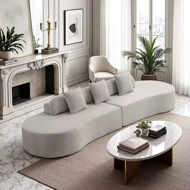 Canapé incurvé GDFStudio Xevor 130,5, moderne, 4 places, rembourré en tissu éponge, avec 3 coussins