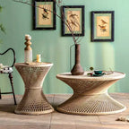 Table basse ronde en rotin naturel EHMKNP – Pièce unique pour salon d'appartement, table d'appoint en rotin pour espace de vie