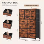 Commode de rangement haute TUYOHW à 16 tiroirs, commode en acier robuste avec plateau en bois pour placards et chambre à coucher, tiroirs de 3 tailles, capacité de 15,9 kg