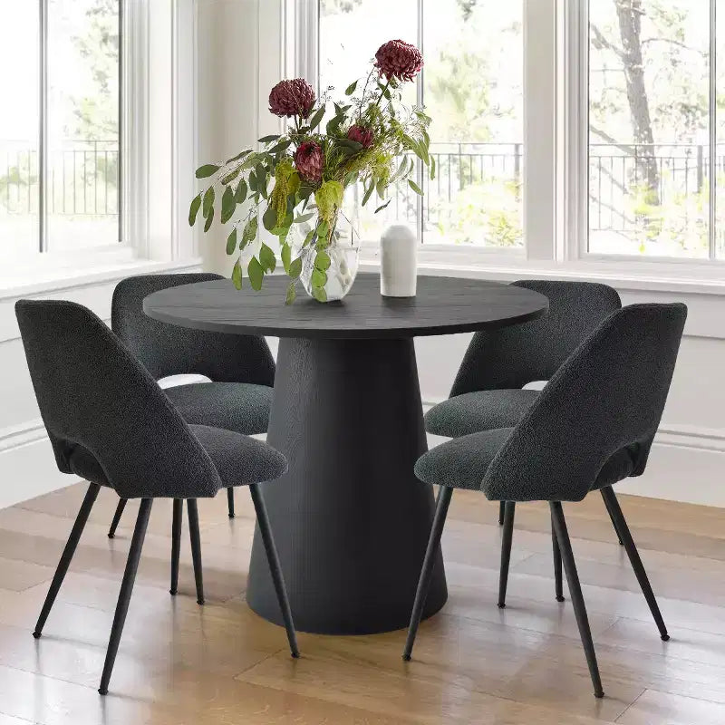Panipeachy Chaises de salle à manger rembourrées (lot de 4), chaise d'appoint moderne en imitation peau de mouton avec pieds noirs mats