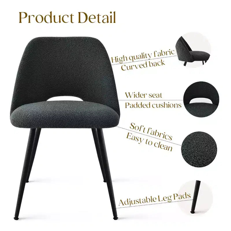 Panipeachy Chaises de salle à manger rembourrées (lot de 4), chaise d'appoint moderne en imitation peau de mouton avec pieds noirs mats