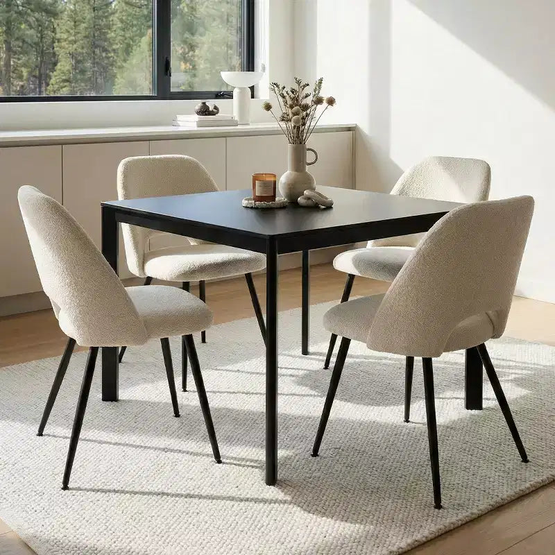 Panipeachy Chaises de salle à manger rembourrées (lot de 4), chaise d'appoint moderne en imitation peau de mouton avec pieds noirs mats