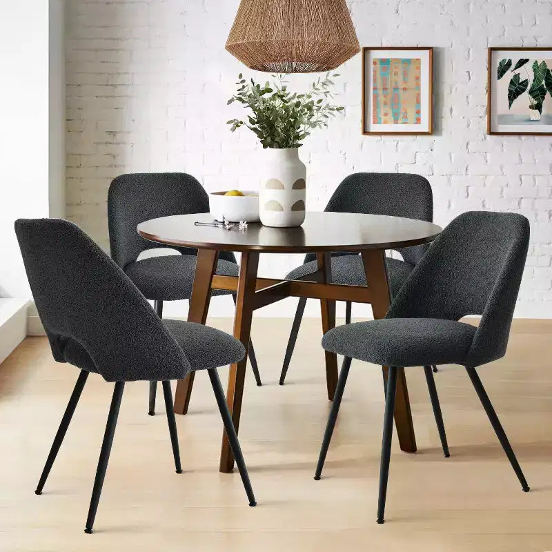 Panipeachy Chaises de salle à manger rembourrées (lot de 4), chaise d'appoint moderne en imitation peau de mouton avec pieds noirs mats