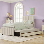 Luxystar Linen Upholstered Platform Bed with Trundle and 3 Drawers for Living Room
