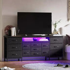 Meuble TV long Acekool à 13 tiroirs avec prise de courant, grand meuble de rangement pour chambre, salon, entrée