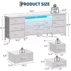 Meuble TV long Acekool à 13 tiroirs avec prise de courant, grand meuble de rangement pour chambre, salon, entrée