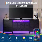 Meuble TV long Acekool à 13 tiroirs avec prise de courant, grand meuble de rangement pour chambre, salon, entrée