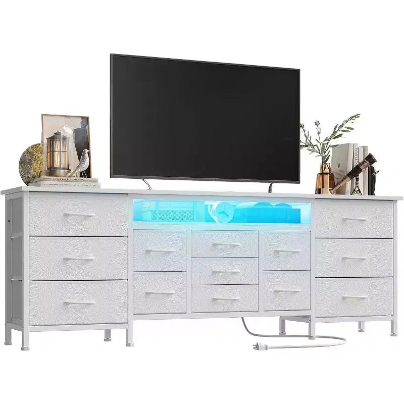 Meuble TV long Acekool à 13 tiroirs avec prise de courant, grand meuble de rangement pour chambre, salon, entrée