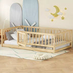 TUYOHW Montessori Floor Bed with Slat Support for Kids,Solid Pine Wood Bed Frame,Slatted Low Profile Bed with Doors,300lbs Capacity