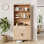Tall 6-Tier Bookshelf & Bookcase with Doors & Drawer, Storage Cabinet with Open Shelves, 72.4 Freestanding Wood Bookshelf for Living Room, Bedroom