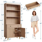 Étagère à Livres Grande 6 Niveaux avec Portes et Tiroir, Meuble de Rangement avec Étagères Ouvertes, Étagère à Livres en Bois Autonome de 184 cm pour Salon, Chambre