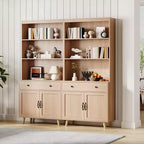 Étagère à Livres Grande 6 Niveaux avec Portes et Tiroir, Meuble de Rangement avec Étagères Ouvertes, Étagère à Livres en Bois Autonome de 184 cm pour Salon, Chambre