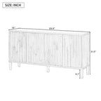 Buffet à 4 portes de 60 pouces, poignée dissimulée, buffet de rangement distinctif en placage de frêne massif, meuble TV de style ferme, couleur naturelle