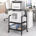 Meuble d'imprimante à 3 niveaux robuste avec roulettes, capacité de 68 kg, support d'imprimante avec pieds réglables, étagère de rangement industrielle en métal