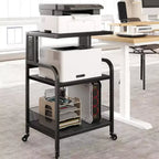 Meuble d'imprimante à 3 niveaux robuste avec roulettes, capacité de 68 kg, support d'imprimante avec pieds réglables, étagère de rangement industrielle en métal