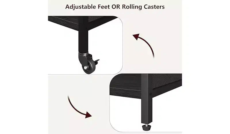 Meuble d'imprimante à 3 niveaux robuste avec roulettes, capacité de 68 kg, support d'imprimante avec pieds réglables, étagère de rangement industrielle en métal