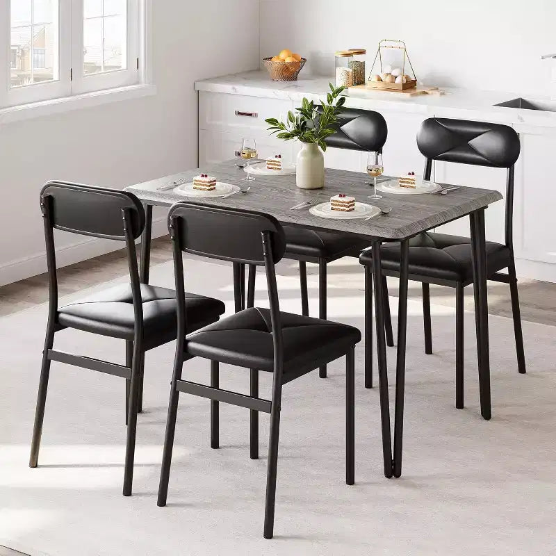 Ensemble table à manger et 4 chaises, table de cuisine en bois avec chaises rembourrées pour la cuisine