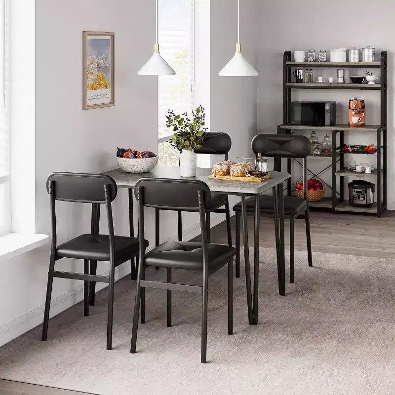 Ensemble table à manger et 4 chaises, table de cuisine en bois avec chaises rembourrées pour la cuisine
