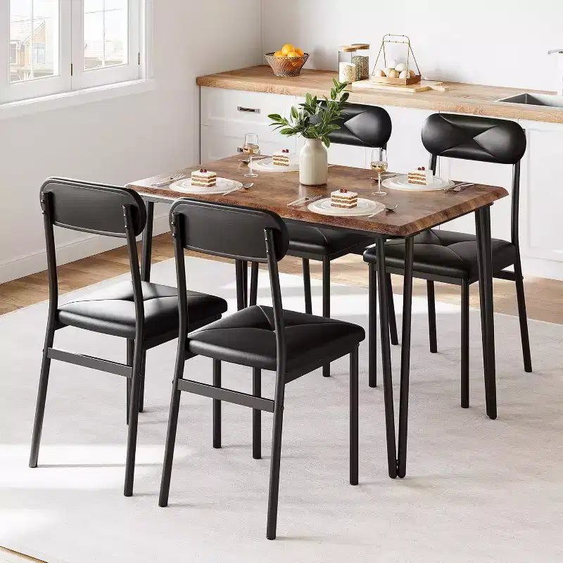 Ensemble table à manger et 4 chaises, table de cuisine en bois avec chaises rembourrées pour la cuisine