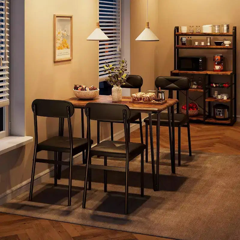 Ensemble table à manger et 4 chaises, table de cuisine en bois avec chaises rembourrées pour la cuisine