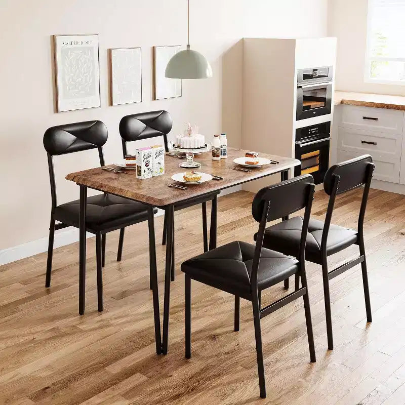 Ensemble table à manger et 4 chaises, table de cuisine en bois avec chaises rembourrées pour la cuisine