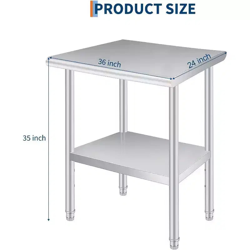 Table de travail en acier inoxydable avec roues, établi commercial robuste, réglable, convient aux restaurants, cuisines, bars, garages
