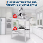 Table de travail en acier inoxydable avec roues, établi commercial robuste, réglable, convient aux restaurants, cuisines, bars, garages