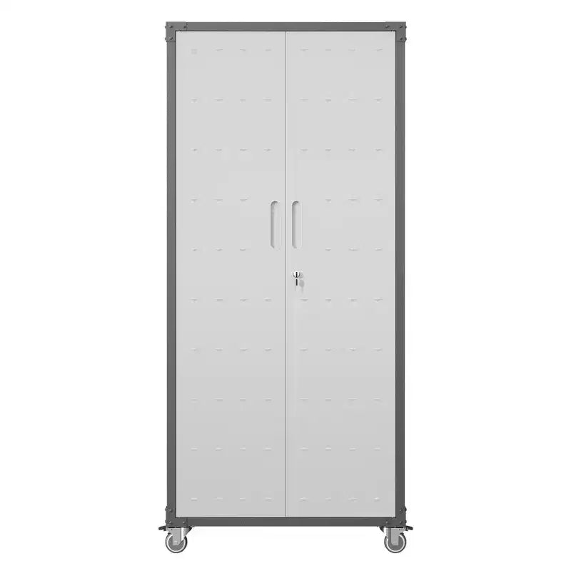 VIYET 71H Armoire de rangement en acier robuste avec roulettes et serrure - Étagères réglables, portes battantes, organiseur mobile pour garage/maison/bureau/école