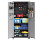 VIYET 71H Armoire de rangement en acier robuste avec roulettes et serrure - Étagères réglables, portes battantes, organiseur mobile pour garage/maison/bureau/école