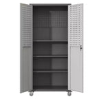 VIYET 71H Armoire de rangement en acier robuste avec roulettes et serrure - Étagères réglables, portes battantes, organiseur mobile pour garage/maison/bureau/école