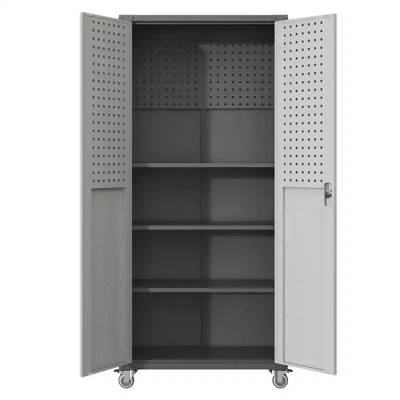 VIYET 71H Armoire de rangement en acier robuste avec roulettes et serrure - Étagères réglables, portes battantes, organiseur mobile pour garage/maison/bureau/école