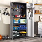 VIYET 71H Armoire de rangement en acier robuste avec roulettes et serrure - Étagères réglables, portes battantes, organiseur mobile pour garage/maison/bureau/école