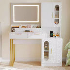 Coiffeuse GustoWave avec miroir, table de maquillage moderne cannelée, tiroirs et armoires, éclairage LED 3 couleurs, grande capacité de rangement