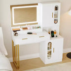 Coiffeuse GustoWave avec miroir, table de maquillage moderne cannelée, tiroirs et armoires, éclairage LED 3 couleurs, grande capacité de rangement
